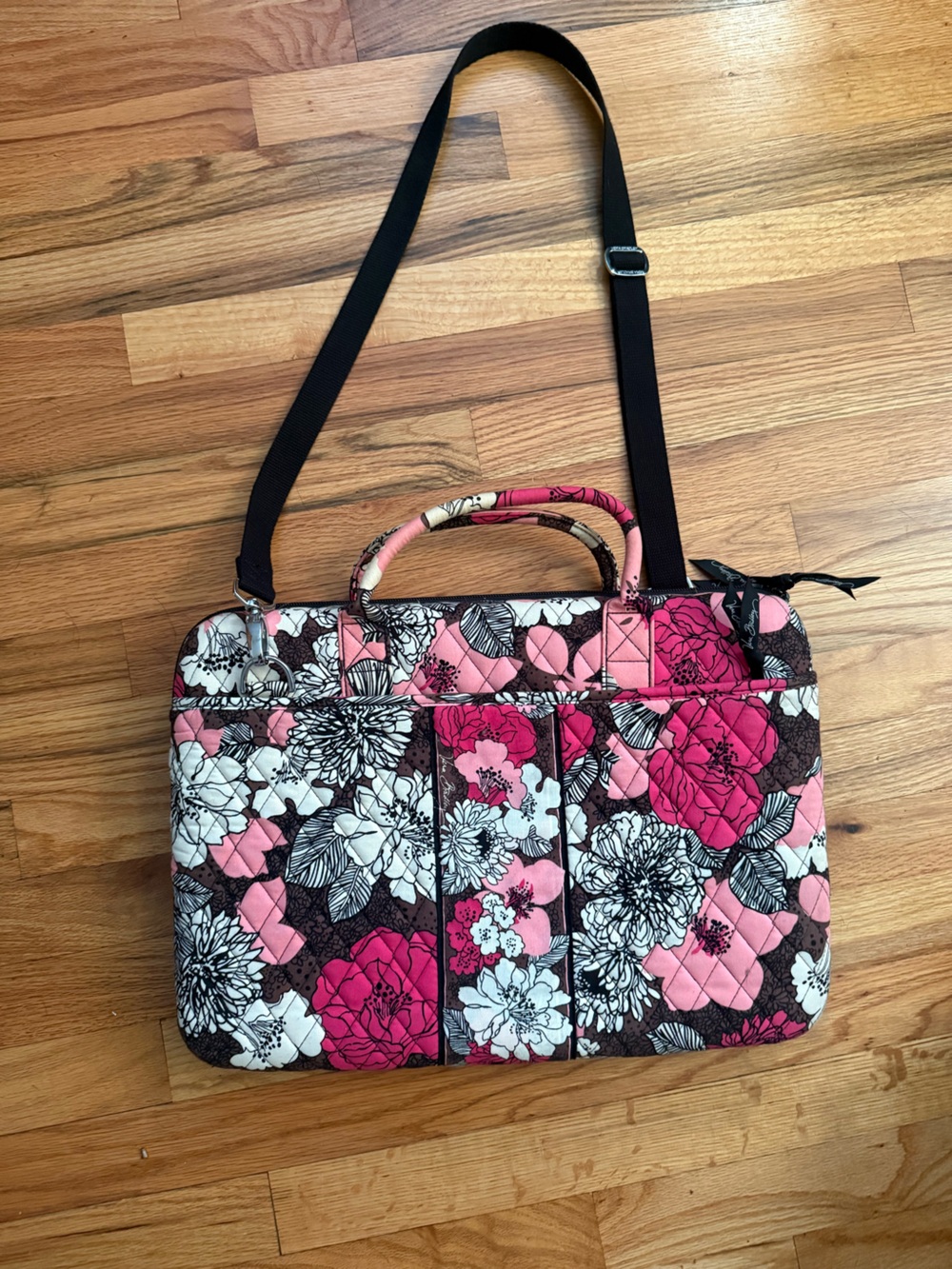 Vera Bradley Mocha Rouge Hot Pink & Brown Floral Quilted Laptop Tote